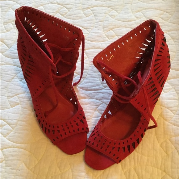 JG Shoes - Red suede-like, size 8 wedges